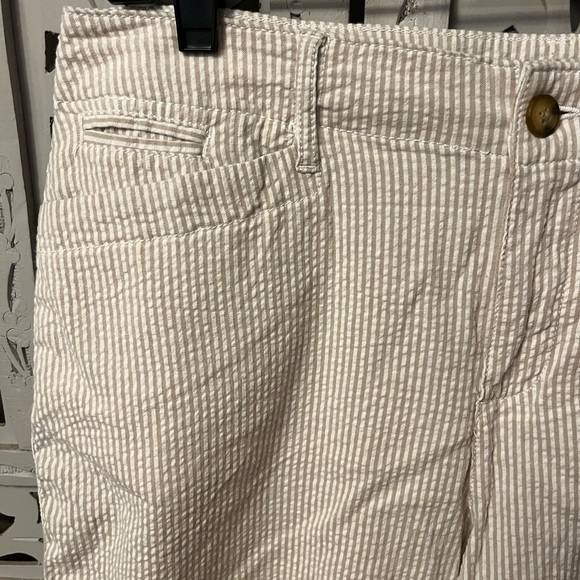 KIM ROGERS CUTE CREAM & TAN STRIPED COMFY COTTON LIGHTWEIGHT STRETCHY SHORTS - Picture 3 of 8